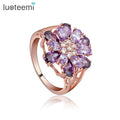 LUOTEEMI Fashion Jewelry Unique Flower Design With Purple Cubic Zirconia Paved Young Lady Bling Finger Rings