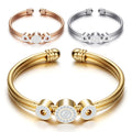 2024 Adjustable Three Colors Stainless Steel  Women Jewelry Charm Bead Bangle Bracelet