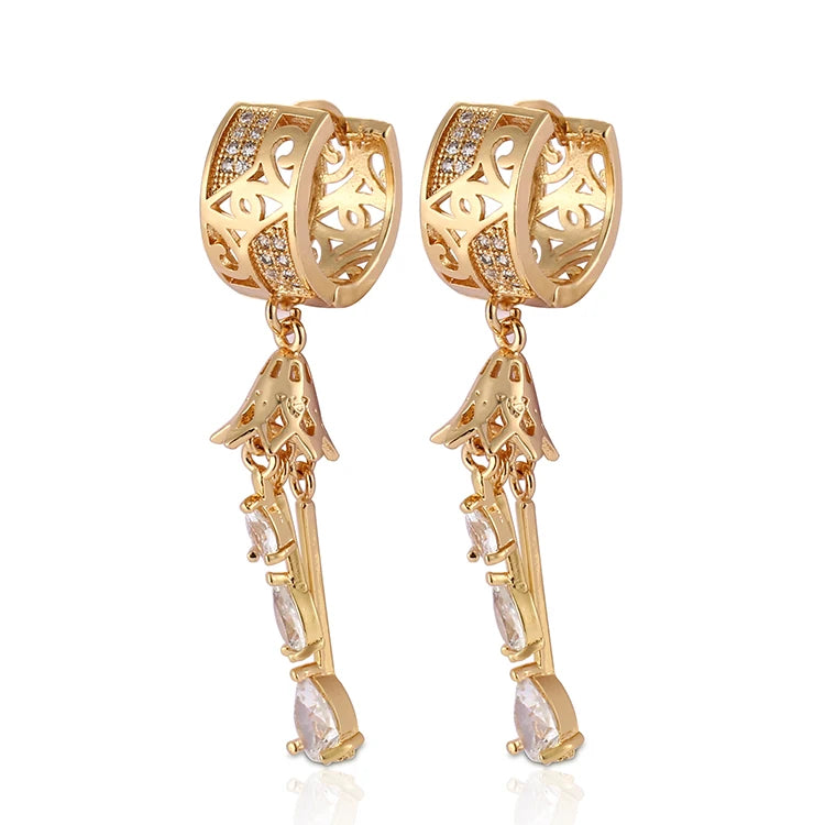 HD 2018 18K Gold Plated CZ Drop Earrings Women Jewelry
