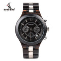 For Luxury Fashion Chronograph Wristwatch for Men with Stainless Steel & Wood Band Coin Dial Pointer Display