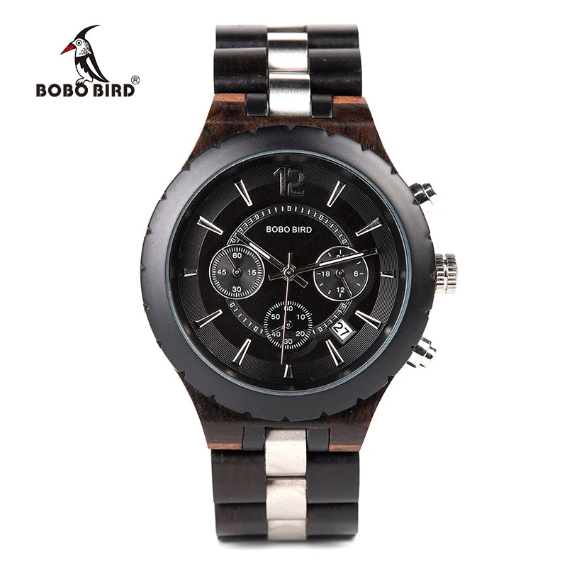 For Luxury Fashion Chronograph Wristwatch for Men with Stainless Steel & Wood Band Coin Dial Pointer Display