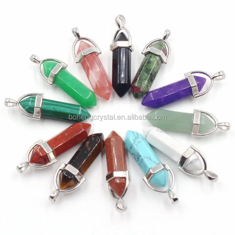 Chakras Point Shape Pendant Necklace Wholesale Natural Crystal High Quality Quartz Double Point Pendant Pendulum for Healing