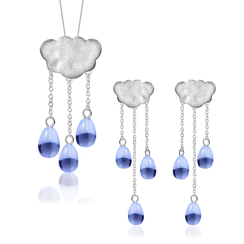 Lotus Fun Real 925 Silver Handmade Cloud Tassel Long Jewelry Set With Earrings Pendant Necklace