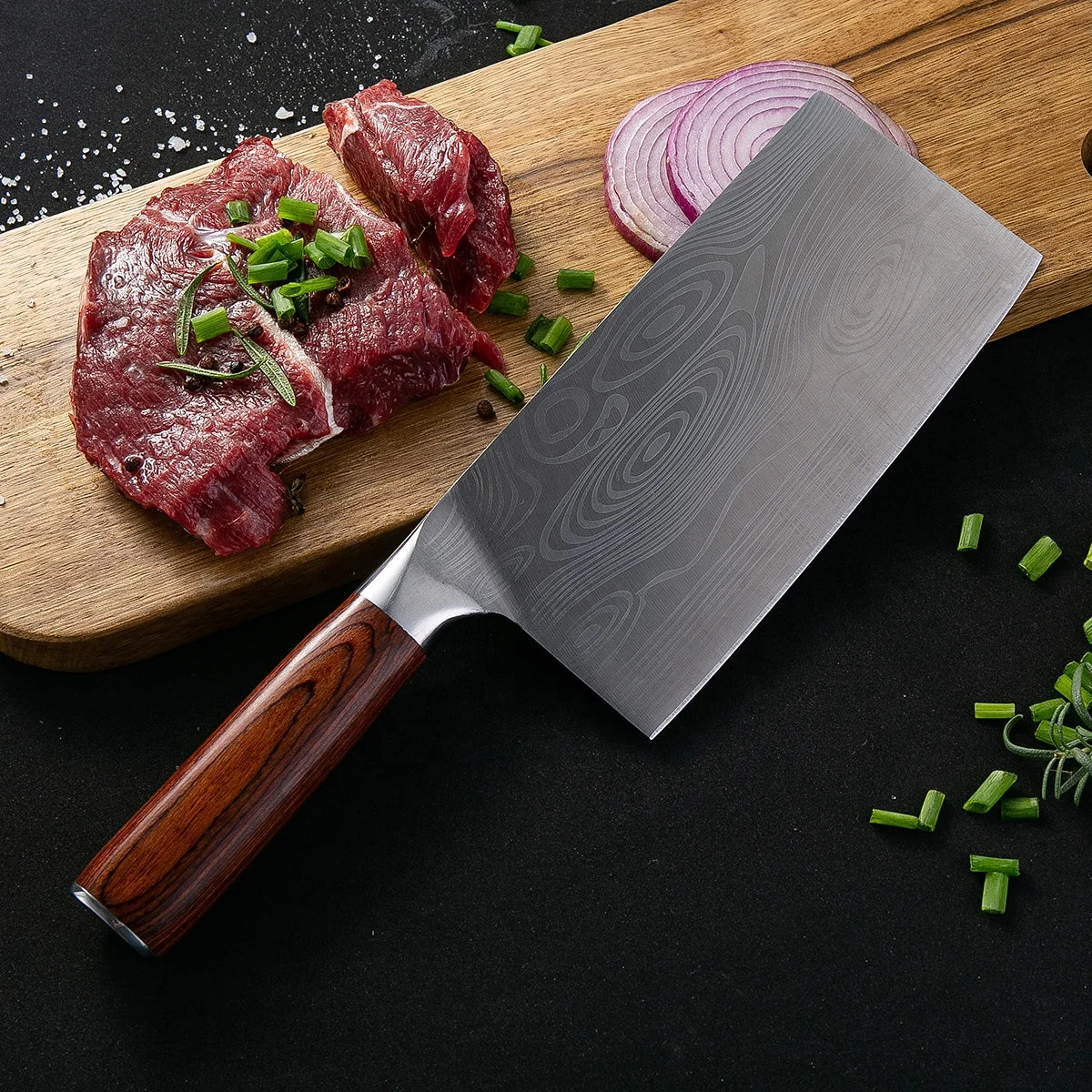7 Inch Damascus Pattern Steel Chinese Kitchen Knife with Color Handle for Chefs