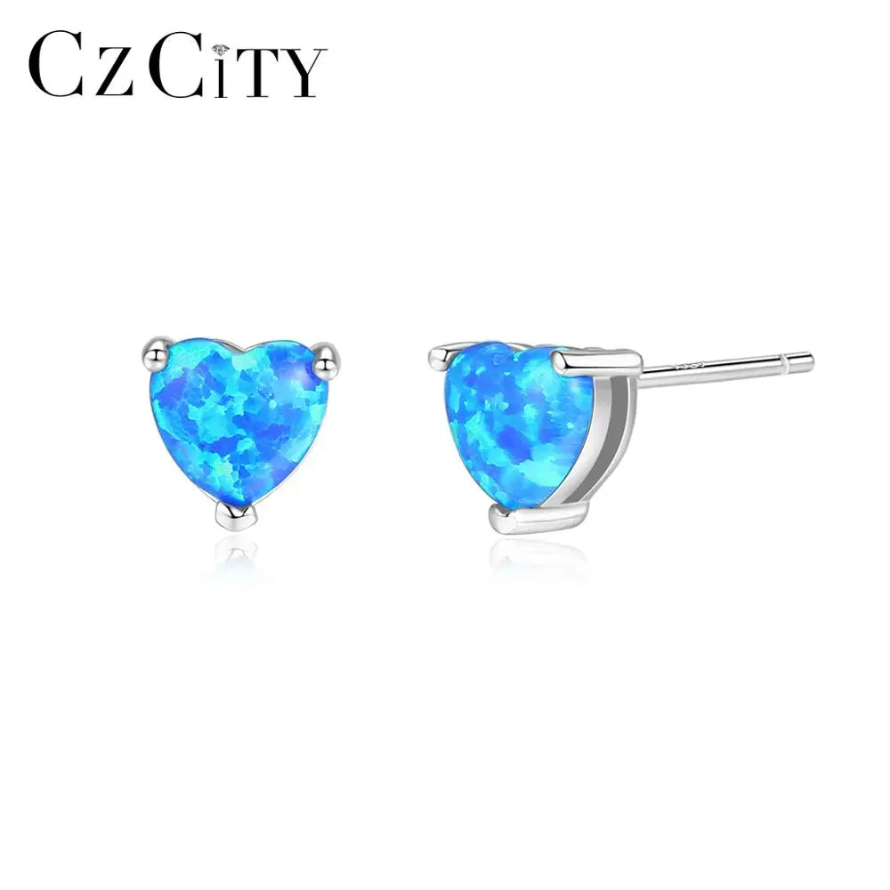 CZCITY Women Heart 925 Silver Opal Stud Earrings 2025 Heart Shape Korean Cute Girls Ear Stud