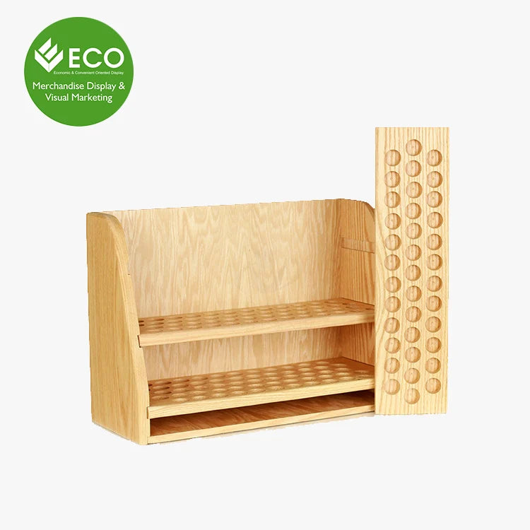 Foldable Customized Modern Wood Counter Top Display Stand Riser Easy Assembly for Makeup Store Promotion Cosmetic Sales