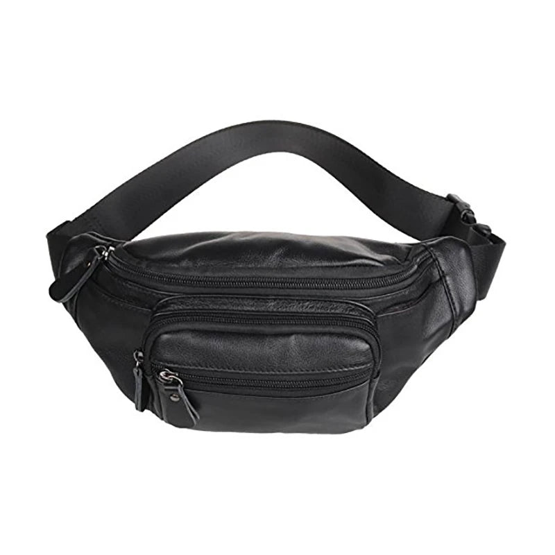Leather Fanny Pack Waist Bag Hip Bum Bag Travel Pouch with Multiple Pockets for Hiking Running and Cycling