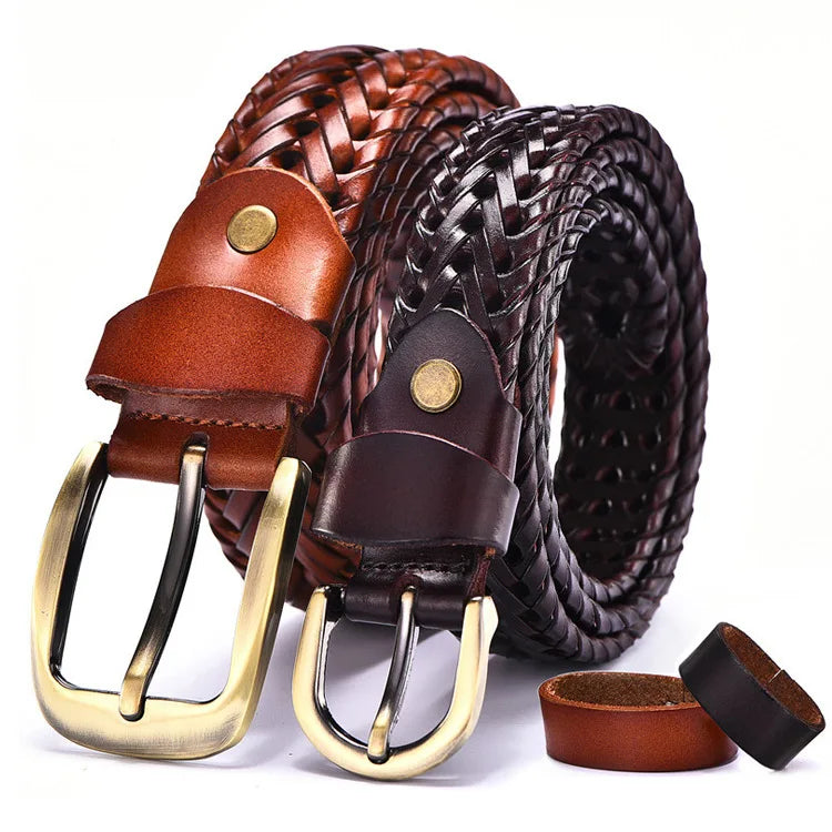 Wholesale Genuine Belt With Bronze Buckle Braided Leather Belt