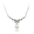 Elegant Bow Knot Women Zirconia Simple Love Choker Set Freshwater Pearl Necklace 925 Silver for Wedding