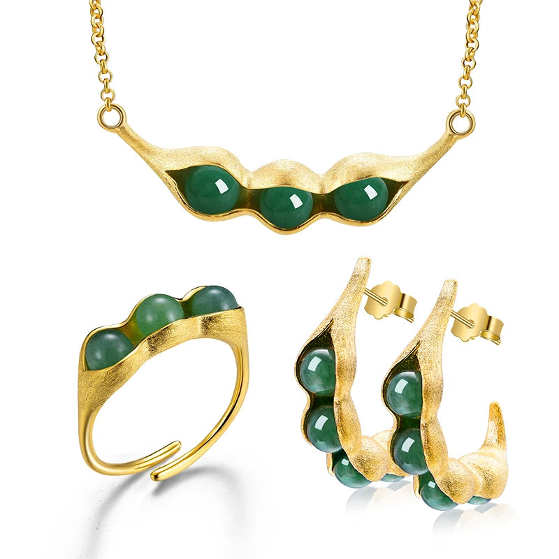 Pure 925 Sterling Silver Natural Stone Jewelry Set