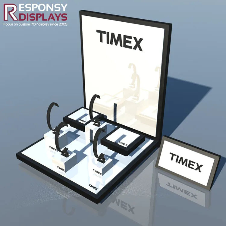 Luxury Customized Rotating Detachable Modern Counter Display Wood Watch Display Stand Rack