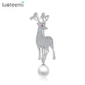 LUOTEEMI Beautiful Fashion Wedding Jewelry Silver-color CZ Crystal Pearl Deer Scarf Brooches