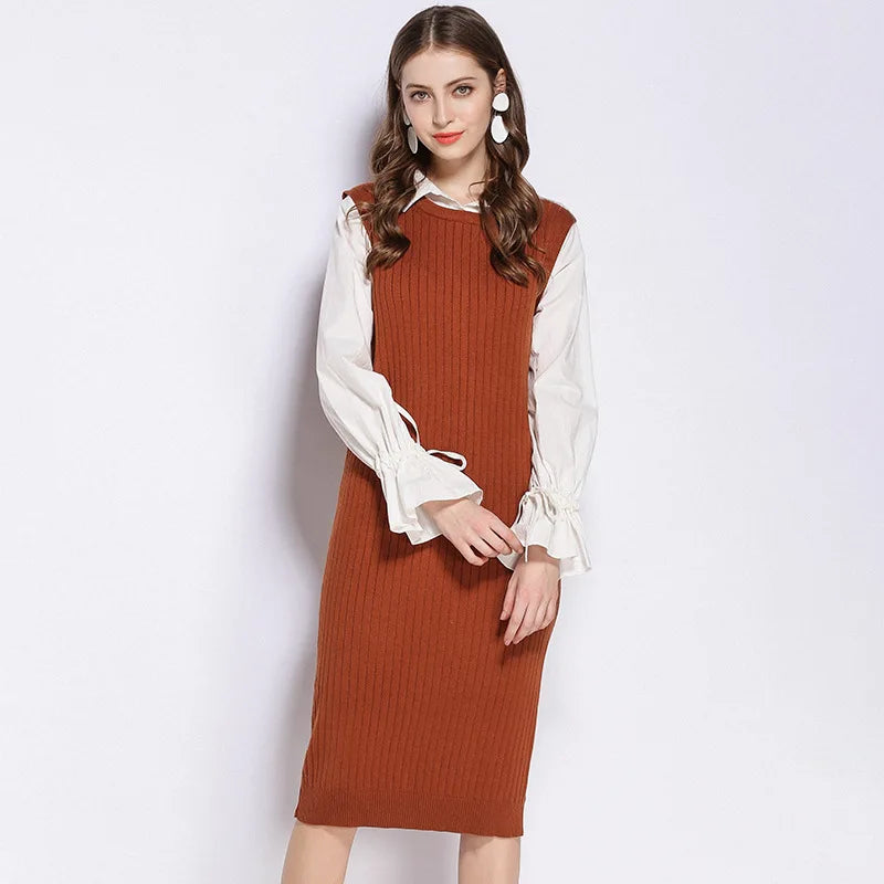 Korea Style Kness-Length Beaty Sleeveless Dress