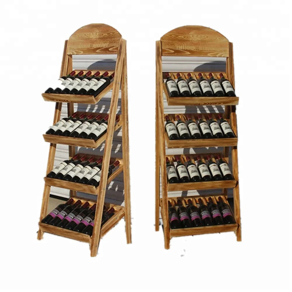 Collapsible Solid Wood Wine Rack 3 Tier 24 Bottles Capacity Store Beer Wooden Display Rack