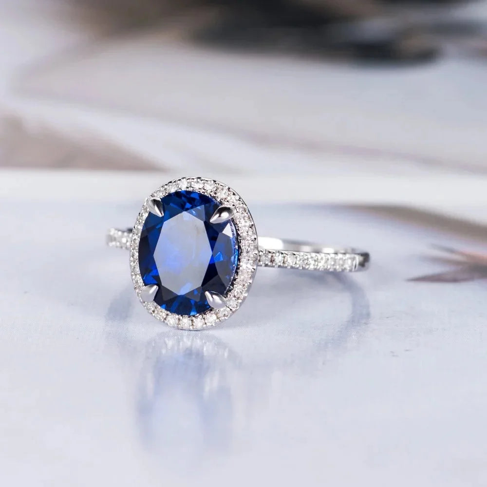 CAOSHI Pretty Jewelry Silver Plated Ring CZ Diamond Blue Sapphire Engagement Ring for Women Girls