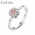 CZCITY Wholesale Fine Silver 925 Ring Jewelry Flower Shaped Wedding Ring With Tiny Bling CZ Crystal for Women Party