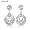 LUOTTEMI Silver Color New Fashion Charm Hollow Circle CZ Zircon Gem Stone Dangle Earrings for Women Jewelry Brincos Bijoux