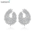 LUOTEEMI Fashion Trend Brass Jewelry a AA Cubic Zirconia Leaf Shaped Stud Earrings for Women Wedding Earring