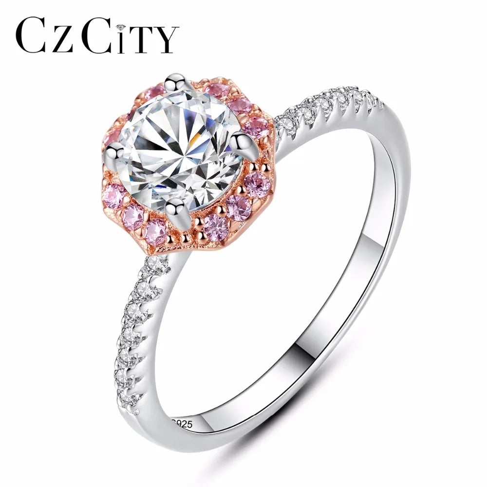 CZCITY Fancy Charm Square Shape Sterling Silver 925 Ring 3A Zircon Smart Crystal Stone for Women Anniversary Party Gift