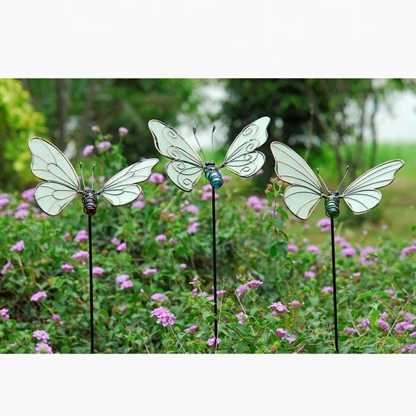 3pcs Per Set Glow in Dark Metal Butterfly Garden Stakes & Ornaments 15x13x58cm Weather Resistant
