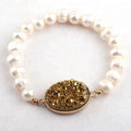 Fashion Women Stretch Natural Druzy Elastic Bracelet Irregular Freshwater Pearl Bracelets