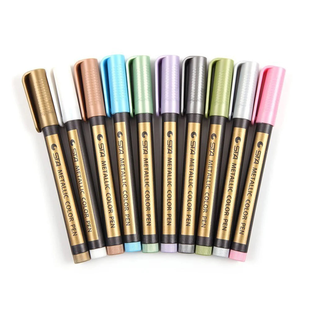 STA 10 Colors Water-Based Permanent Metallic Markers Gold Pen for Art Painting Card Making DIY Album Drawing for Personalized