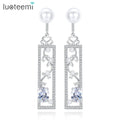 LUOTEEMI Brand Elegant Delicate Geometric Flower Shape Clear Imitation Pearl CZ Drop Earrings Gift for Girl Friend Wife
