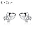 CZCITY Small Cheap Fashionable Sterling Silver Earrings Heart Shape Real Gold Plating Wholesale