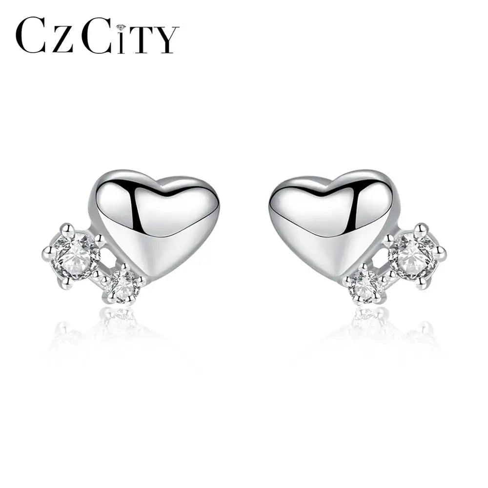 CZCITY Small Cheap Fashionable Sterling Silver Earrings Heart Shape Real Gold Plating Wholesale