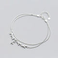 Luxury Double Chain 925 Sterling Silver Cubic Zirconia Leaves Charm Anklets Jewelry
