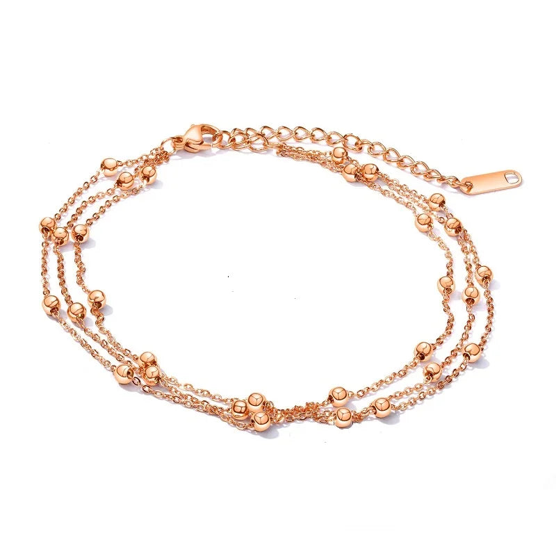 Elegant Women's Stainless Steel Silver/Rose Gold Plated Electroplated Geometric Bead Anklet Body Fashion Body Chain Holiday