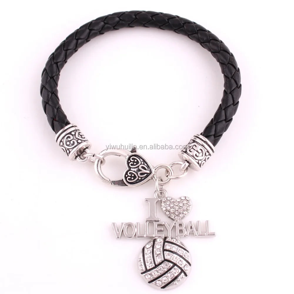 IMG7375 Love Ball Games Series Custom Team Logo Baseball Softball Soccer Volleyball Basketball Football Sport Leather Bracelet