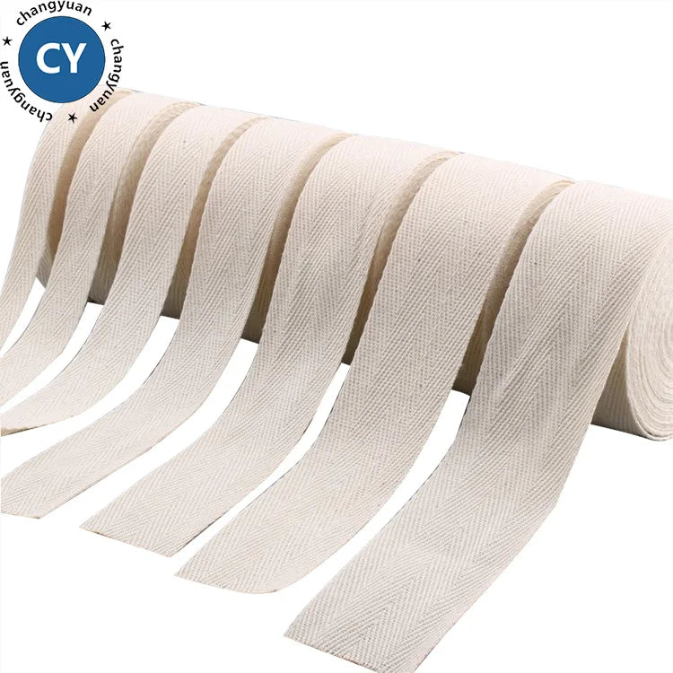 Factory Direct 1.5cm 5/8inch Natural Twill Herringbone Embroidered Eco-Friendly Webbing 3mm-50mm Cotton Ribbon 100% Cotton