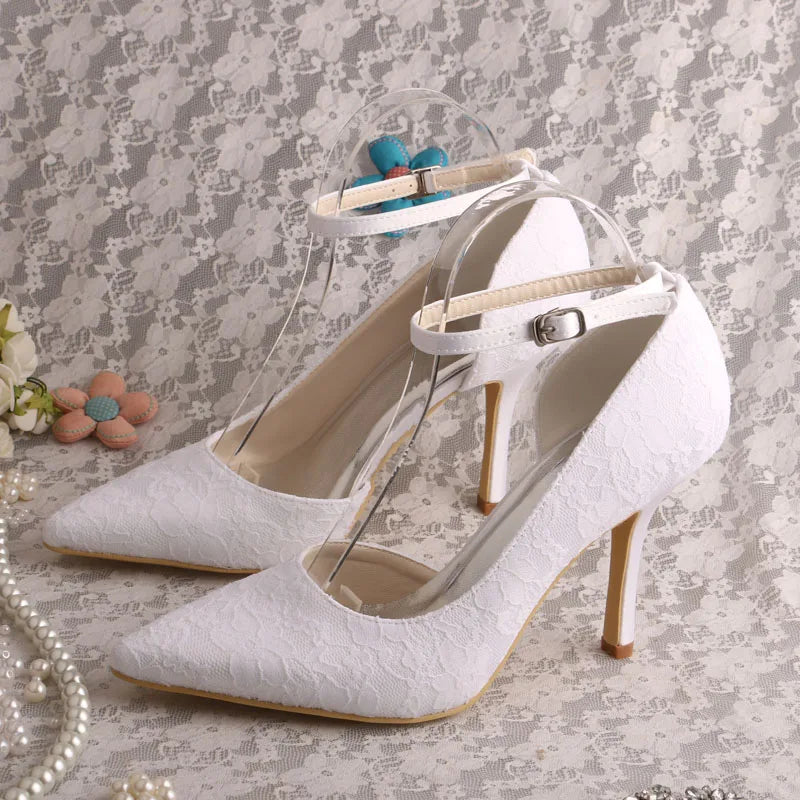 Customized Ivory Pointed Toe Lace Bridal Pumps
