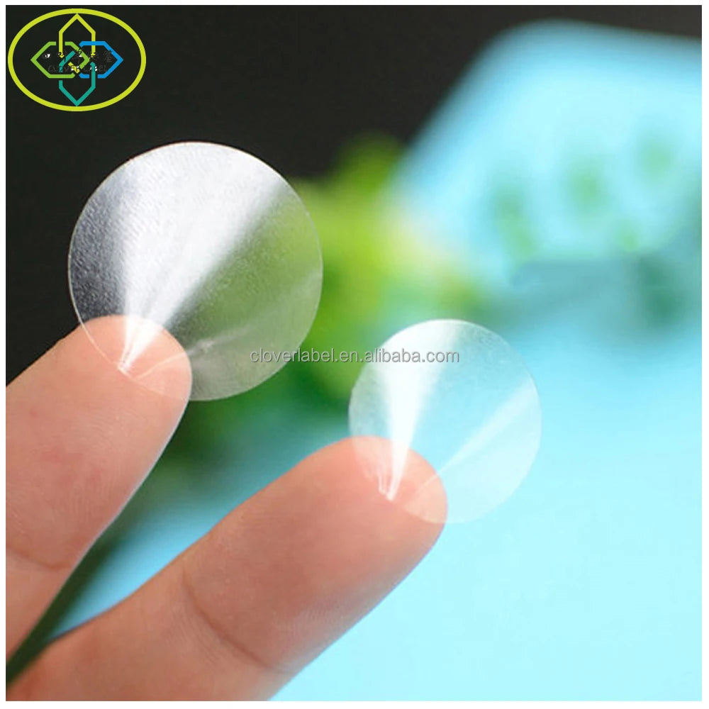 Wholesale Durable Clear Vinyl PVC Waterproof Adhesive Round Label Stickers for Supermarket Use Sizes 15mm-50mm