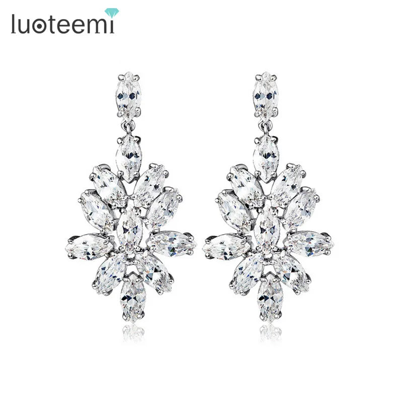 LUOTEEMI Lady Wedding Clear 3A Zircon Diamond Big Heavy Bridal Artificial Diamond Earrings