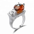 Lotus Fun Vintage Design 925 Sterling  Silver Cute Teapot Amber Gemstone Rings for Women Fine Jewelry