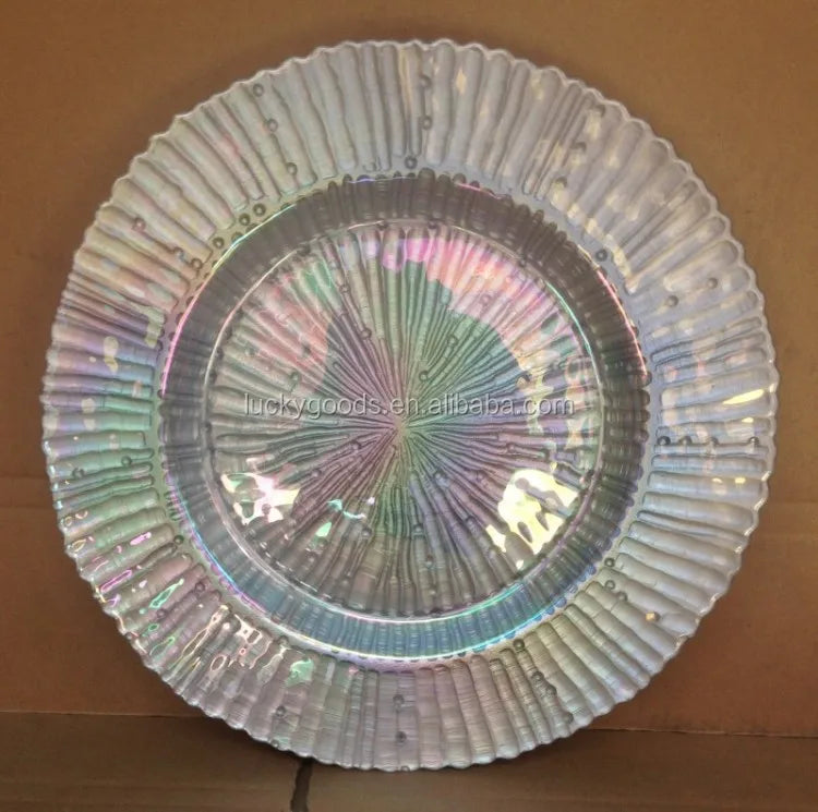2024 13inch Round White Glass Wedding Plate Festival New Arrival Colored Glass Plates for Party Event