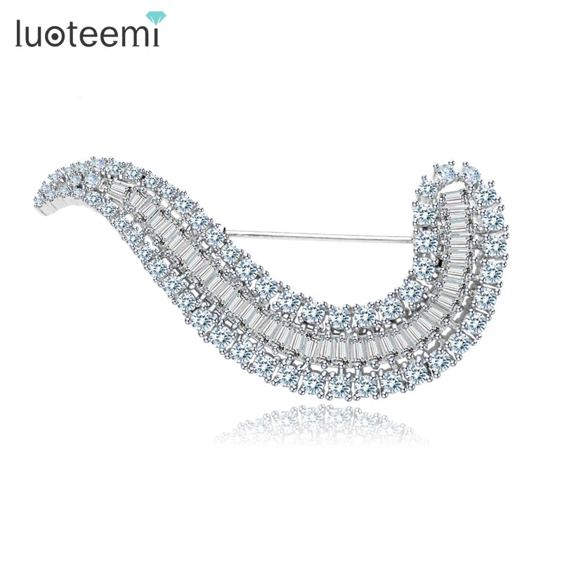LUOTEEMI Women Luxury White Gold Plated Full Sparkling Cubic Zirconia Vintage Scarf Pin Fashion Brooch