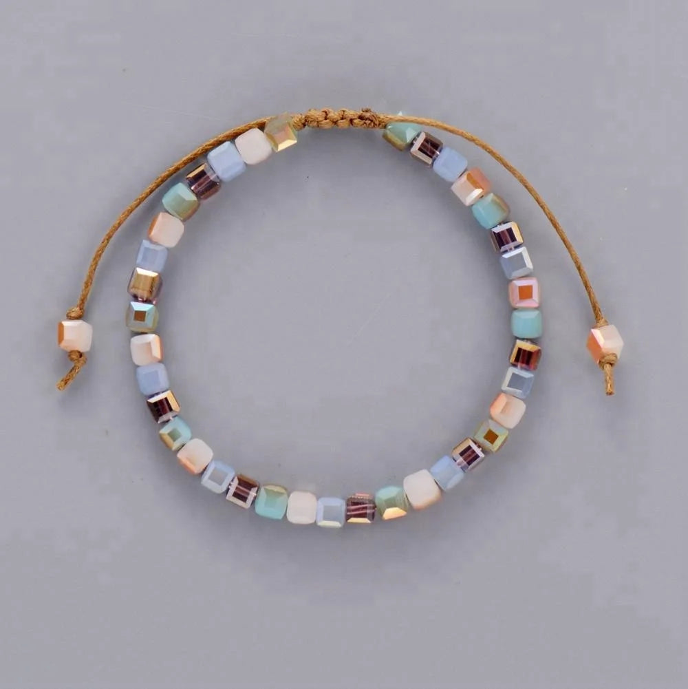 Wholesale 12 Pieces/Dozen 4mm Handmade Crystal Square Beads Bracelet Paracord Smart Bracelet for Women Jewelry
