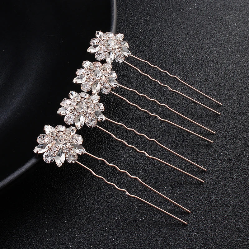 ( 4PCS/PACK ) Handmade Hair Pin in Gold Color Women Jewelry Hair Accessories Flower Shaped Wedding Bride Hair Pin