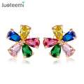 LUOTEEMI Wholesale Cheap Unique New Women Fashion 18K Rose Gold Plated Multi Cubic Zircon Noble Flower Fancy Stud Earrings