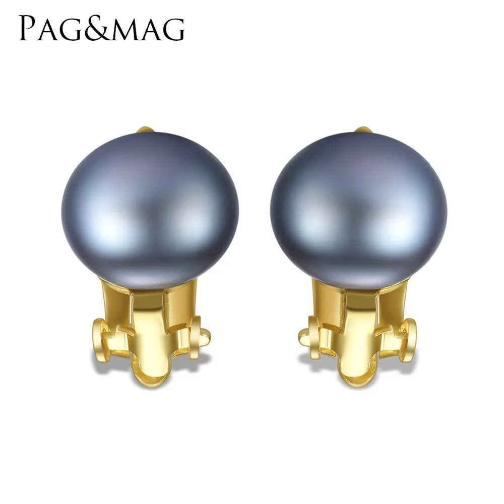 PAG&MAG Women Fashion 925 Sterling Silver Pearl No Need Ear Pierced Clip on Earrings