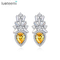 LUOTEEMI Fashion White Gold Color Ladder Zircon Vintage Crown With Yellow Waterdrop CZ Stud Earrings for Women Earring Jewelry