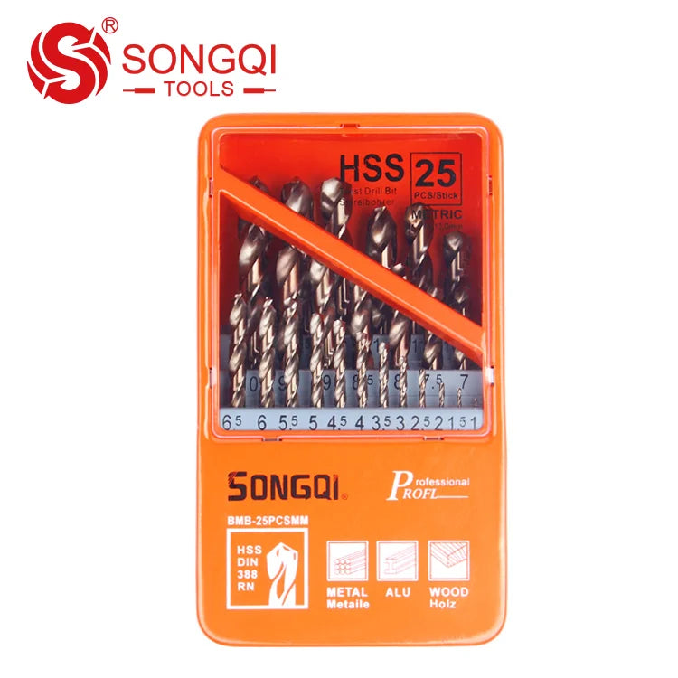 SONGQI Drill Bit Set Metal Hss M35 Cobalt Twist Drill Bit for Stainless Steel Containing 1-13mm 25pcs