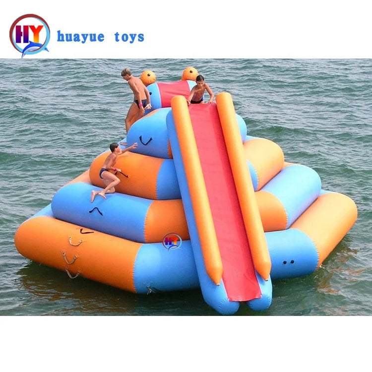 Hot Sale 0.9mm PVC Inflatable Water Park Slide Aqua Floating Island Climbing Tower Slide