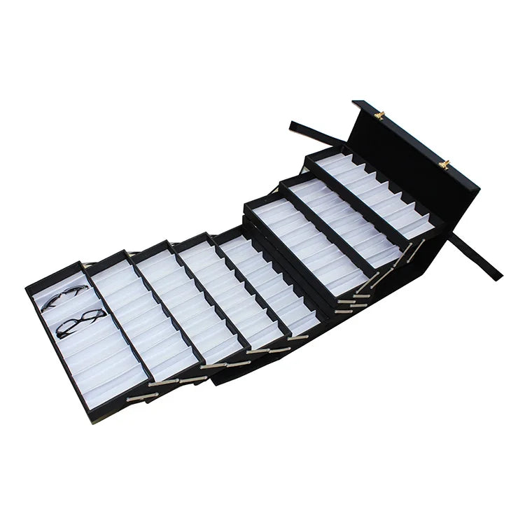 YTZ2019 UTO Suitcase Lockable Optical Eyewear Eyeglasses Display Trolley Suitcase with Strong Wheels Black Holds 80 Pcs MegaBDM