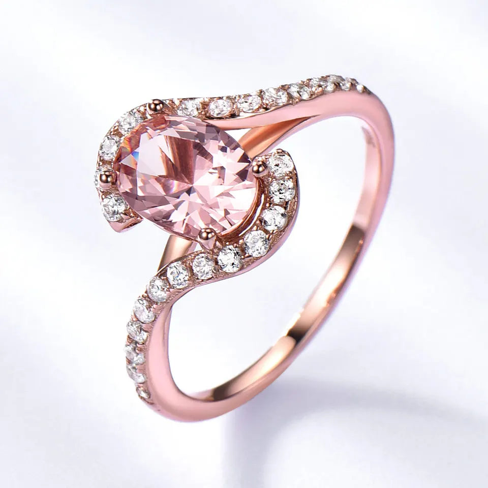 Gemstone Jewelry Anniversary Gift Morganite Engagement Ring Rose Gold Plated 925 Sterling Silver Dainty Natural Diamond Women