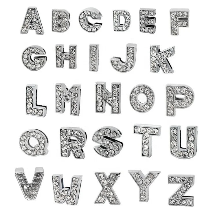 10MM Zinc Alloy A-Z Alphabet Letters Diamond DIY Keychain Pet Collars Personalized Rhinestone Slide Charms