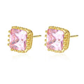LUOTEEMI 8*8 mm Square Cubic Zirconia Stud Earrings Clear Pink Purple Champagne CZ Stone Ear Stud
